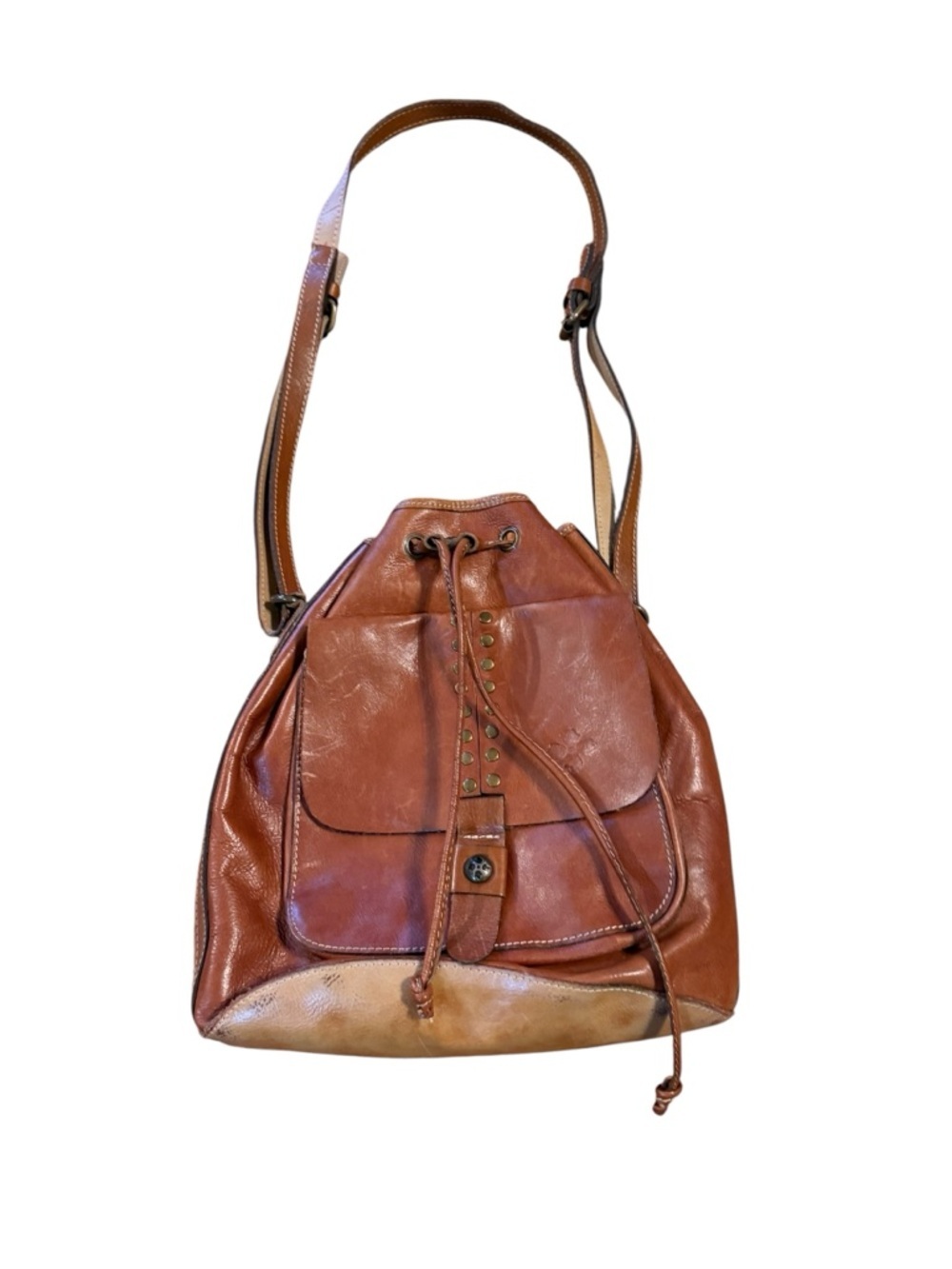 Patricia Nash Classic Brown Leather Drawstring Shoulder Bag